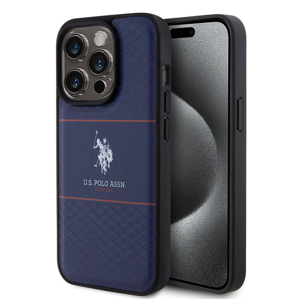 iPhone Uyumlu 15 Pro Kılıf U.S. Polo Assn. Orjinal Lisanslı Deri Şeritli Logo Dizayn Kapak-Lacivert