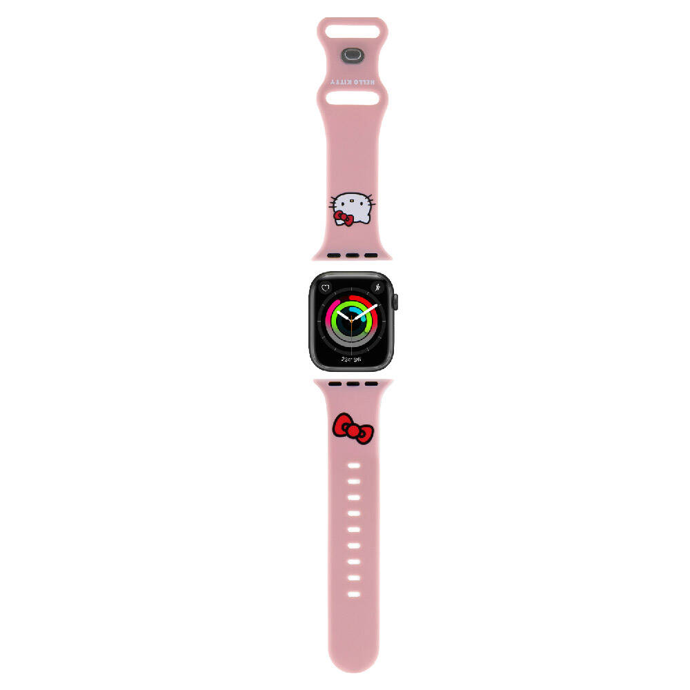 Watch 38mm Hello Kitty Orjinal Lisanslı Yazı Logolu Fiyonk & Kitty Head Silikon Kordon-Pembe