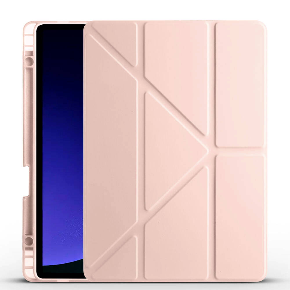 Galaxy Uyumlu Tab S9 Kılıf Tuhatu Tri Folding Kalem Bölmeli Standlı Kılıf-Rose gold