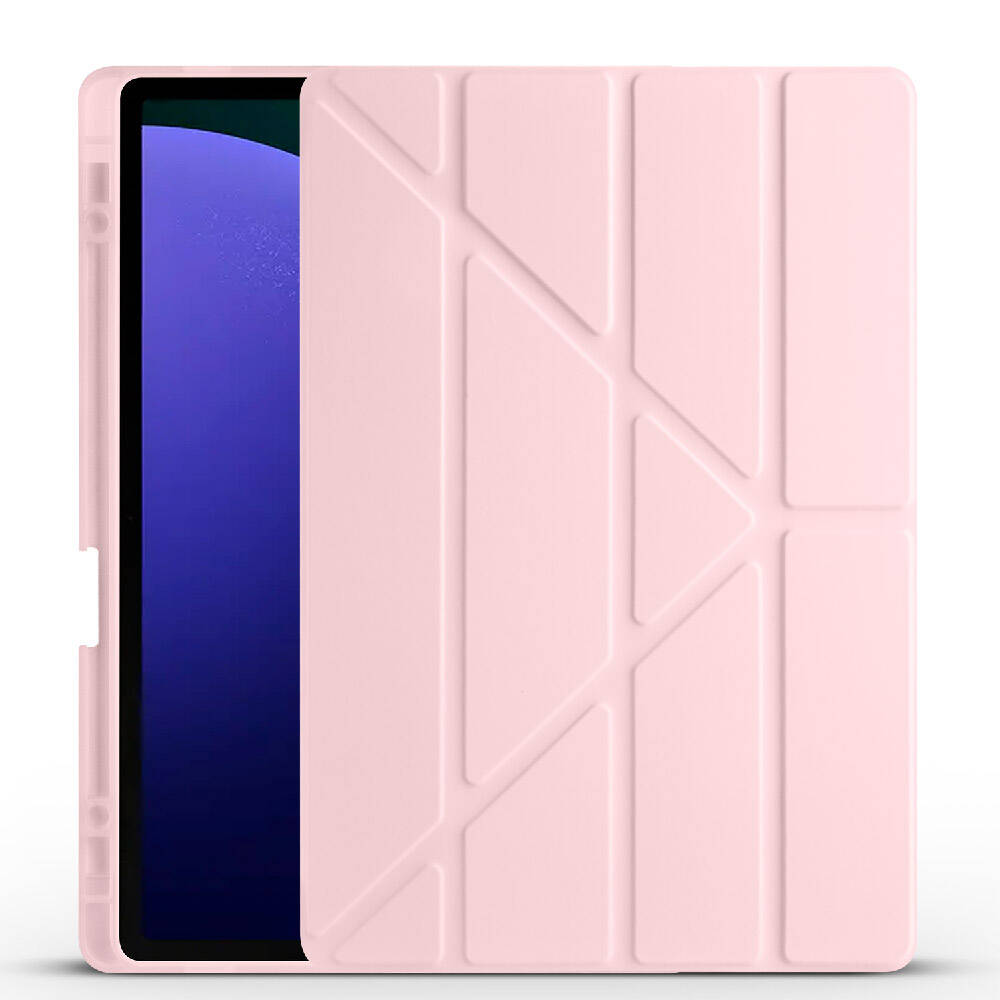 Galaxy Uyumlu Tab S9 Plus Kılıf Tuhatu Tri Folding Kalem Bölmeli Standlı Kılıf-Rose gold