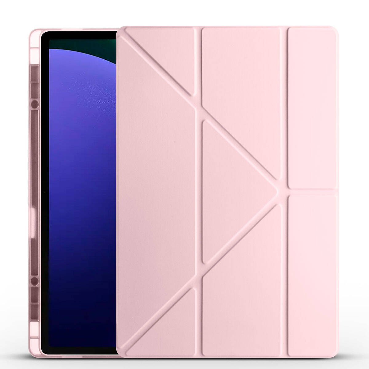 Galaxy Uyumlu Tab S9 Ultra Kılıf Tuhatu Tri Folding Kalem Bölmeli Standlı Kılıf-Rose gold