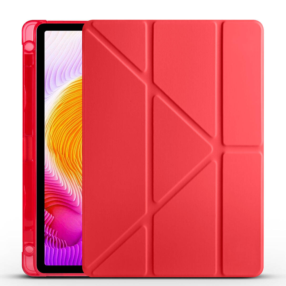 Xiaomi Uyumlu Redmi Pad SE Kılıf Tuhatu Tri Folding Kalem Bölmeli Standlı Kılıf-Kırmızı