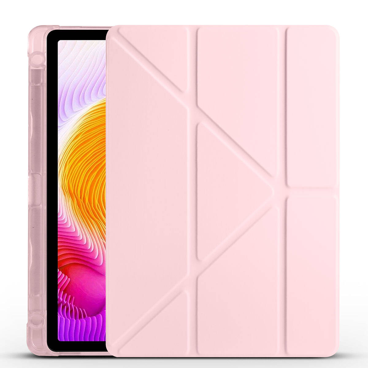 Xiaomi Uyumlu Redmi Pad SE Kılıf Tuhatu Tri Folding Kalem Bölmeli Standlı Kılıf-Rose gold