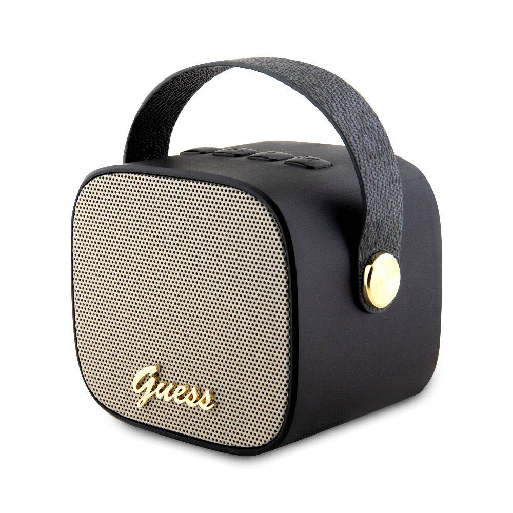 Guess Orjinal Lisanslı Askılı PU Deri Yazı Logolu 5W Bluetooth Speaker-Siyah