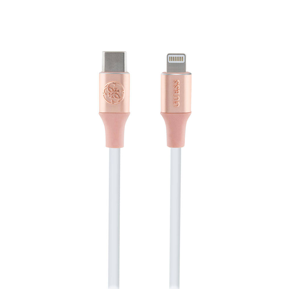 Guess Orjinal Lisanslı 4G ve Yazı Logolu Aydınlatmalı Kablo Ucu Hızlı Şarj Özellikli Type-C To Lightning PD Kablo 3A 1.5m-Pembe