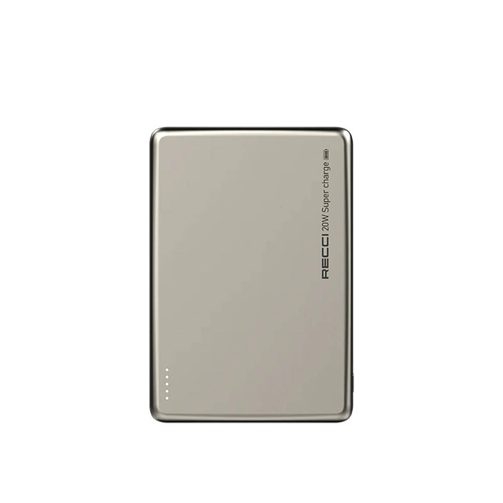 Recci RPB-W20 Taşınabilir Wireless Şarj ve PD Hızlı Şarj Özellikli Powerbank 15W 4900mAh-Gold