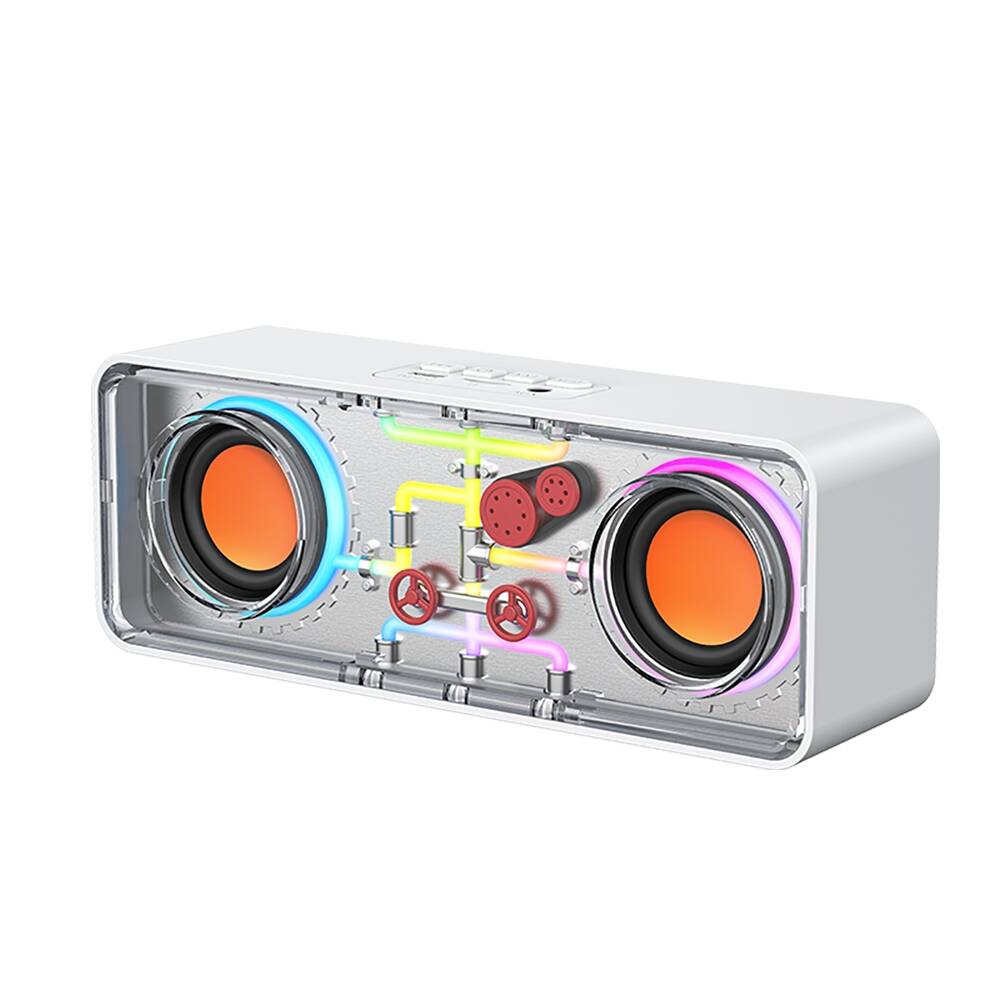 Recci RSK-W38 Space Station Serisi RGB Led Işıklı Bluetooth Hoparlör FM Radio Özellikli-Beyaz