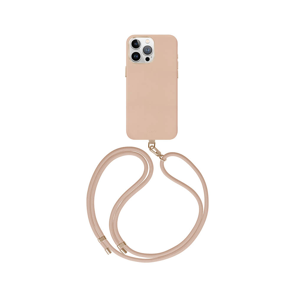 iPhone Uyumlu 15 Pro Max Kılıf Magsafe Şarj Özellikli Soft Arka Yüzey Askı İpli Coehl Muse Kapak-Rose gold