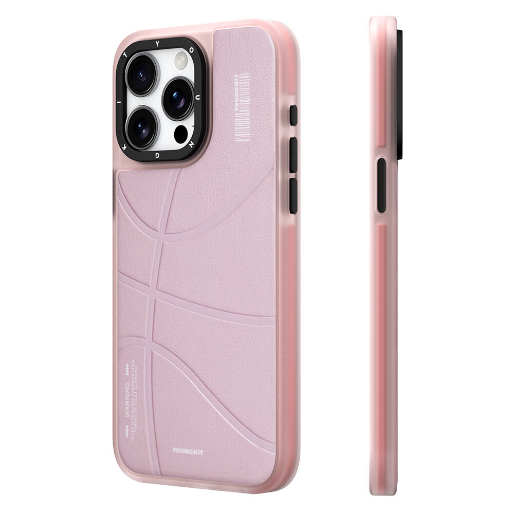 iPhone Uyumlu 15 Pro Kılıf Magsafe Şarj Özellikli Youngkit Backboard Serisi Leather Kapak-Pembe