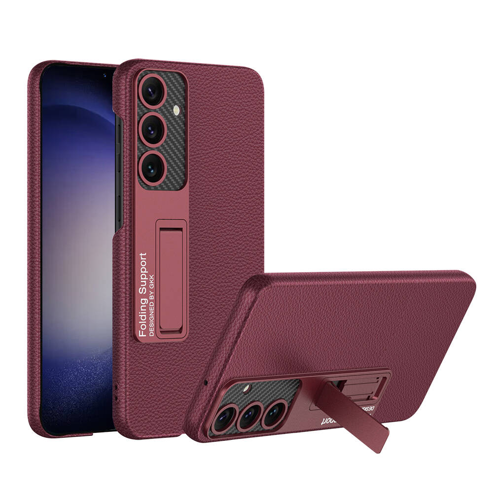 Galaxy Uyumlu S24 Plus Kılıf Tuhatu Kıpta Standlı Kapak-Mürdüm