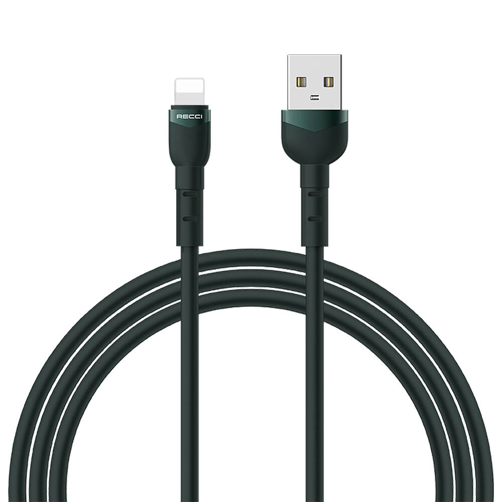 Recci RTC-N35L Hızlı Şarj Özellikli 100cm Lightning to USB-A Kablo-Yeşil