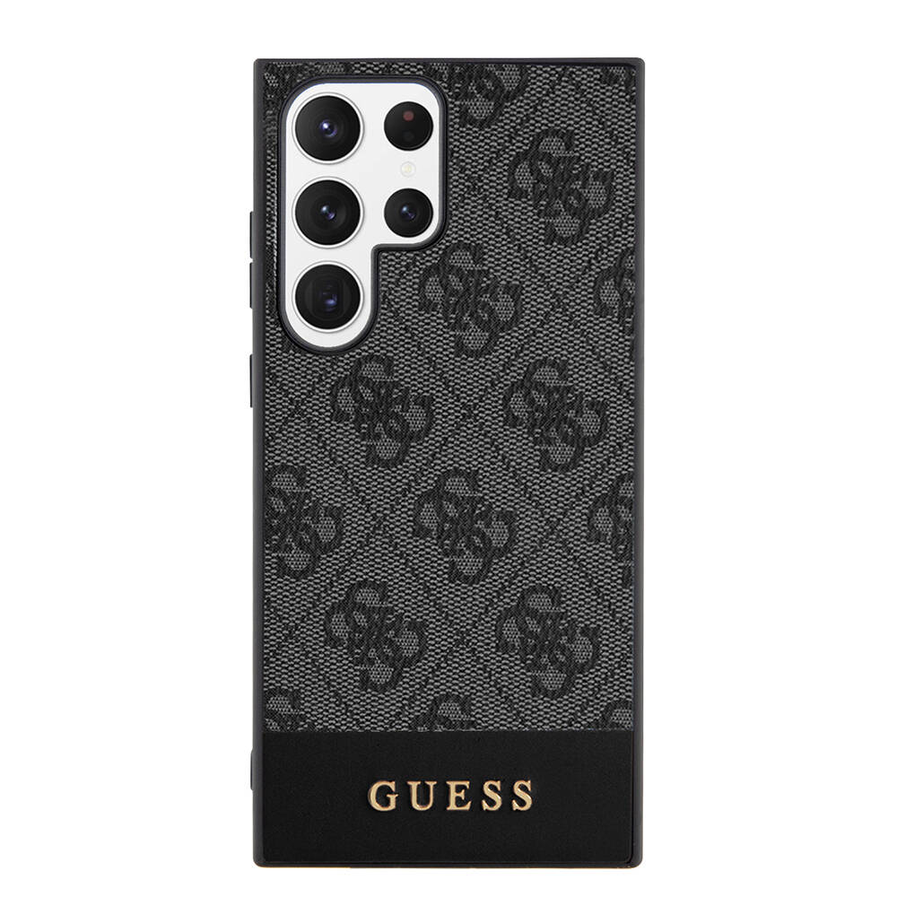 Galaxy Uyumlu S24 Ultra Kılıf Guess Orjinal Lisanslı PU Deri Şerit Logo Dizaynlı Kapak