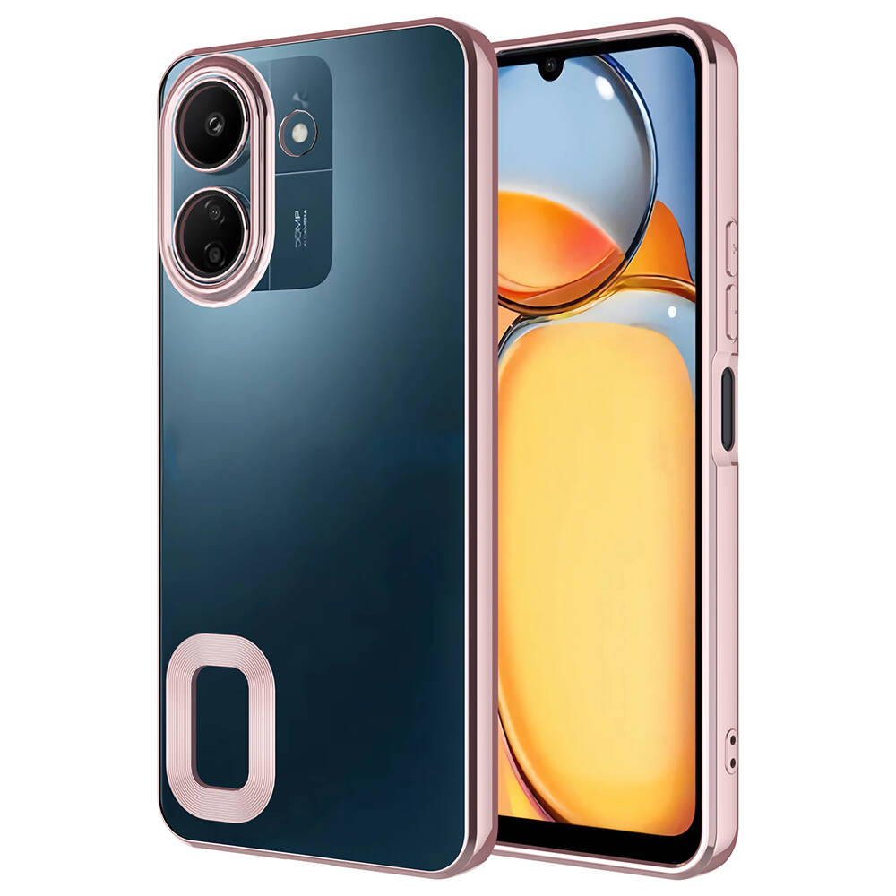 Xiaomi Uyumlu Poco C65 Kılıf Kamera Korumalı Logo Gösteren Tuhatu Omega Kapak-Rose gold