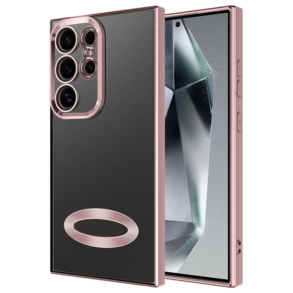 Galaxy Uyumlu S24 Ultra Kılıf Kamera Korumalı Logo Gösteren Tuhatu Omega Kapak-Rose gold