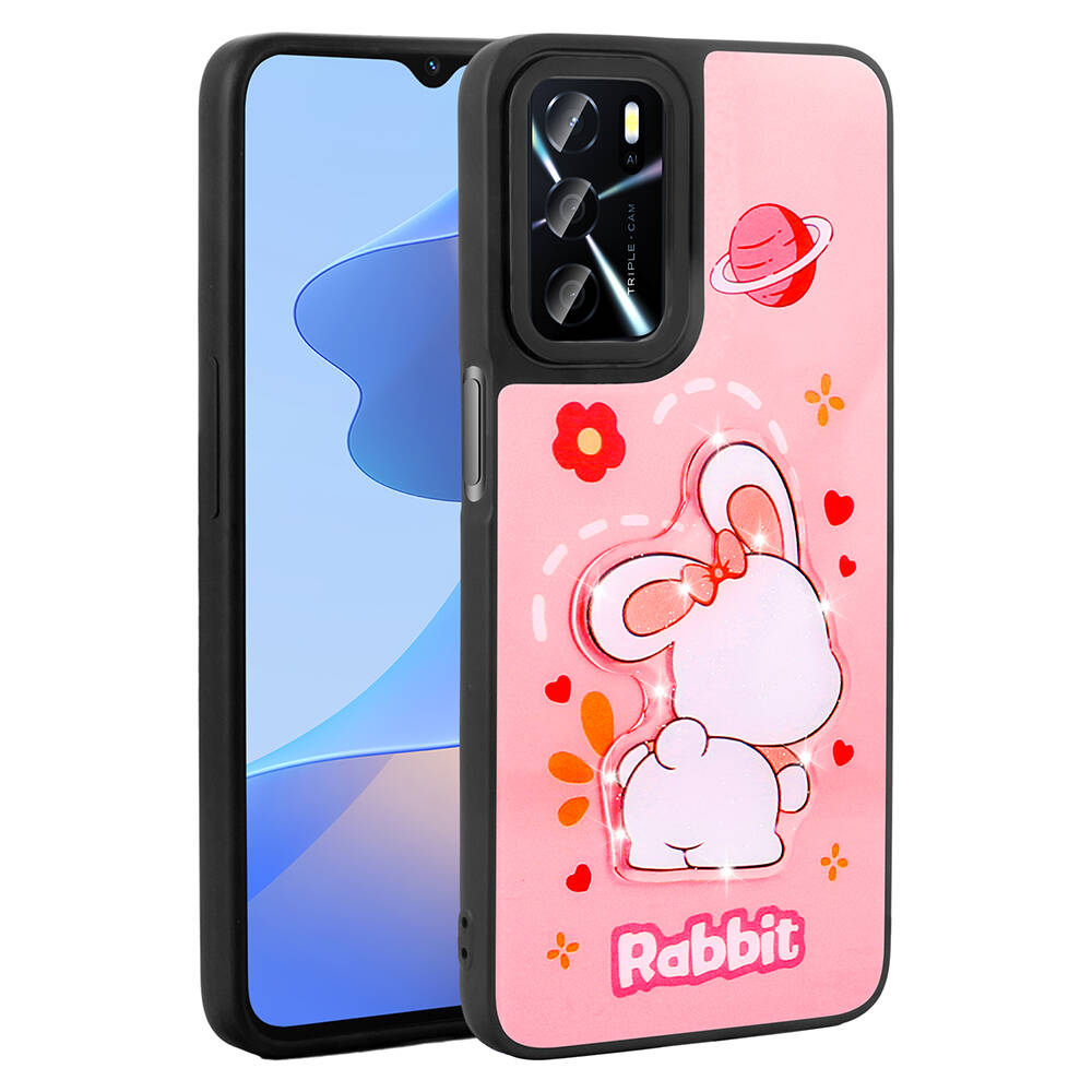 Oppo A16 Case Shining Embossed Tuhatu Amas Silicone Cover with Iconic Figure-Pembe