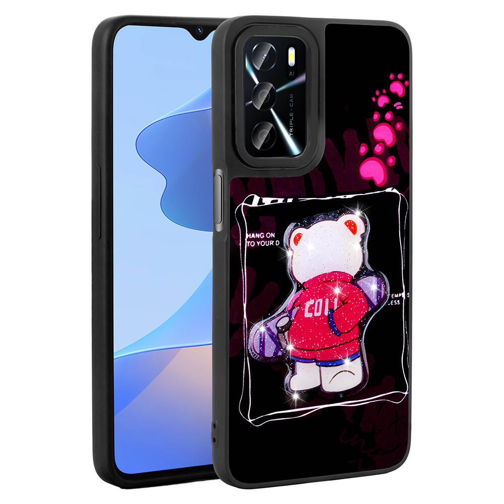 Oppo A16 Case Shining Embossed Tuhatu Amas Silicone Cover with Iconic Figure-Siyah