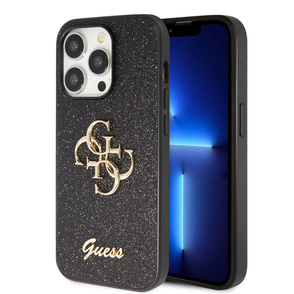 iPhone Uyumlu 14 Pro Max Kılıf Guess Orjinal Lisanslı 4G Büyük Metal Logolu Glitter Kapak