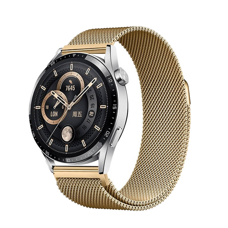 Galaxy Uyumlu Watch 42mm Tuhatu Band-12 20mm Metal Hasır Kordon-Gold