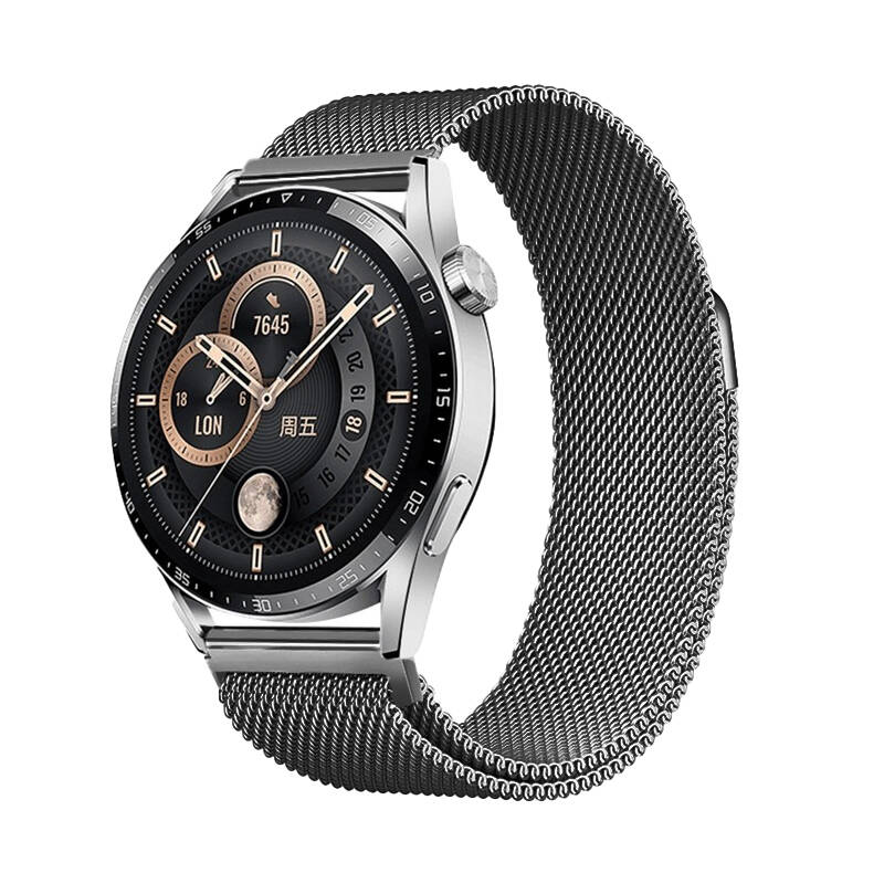 Huawei Uyumlu Watch GT3 46mm Tuhatu Band-12 22mm Metal Hasır Kordon-Gri