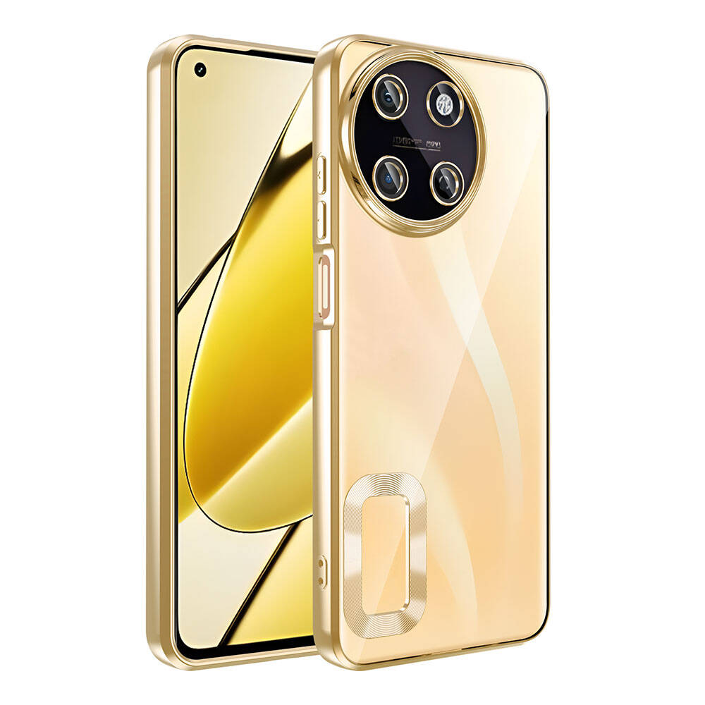 Realme 11 4G Kılıf Kamera Korumalı Logo Gösteren Tuhatu Omega Kapak-Gold