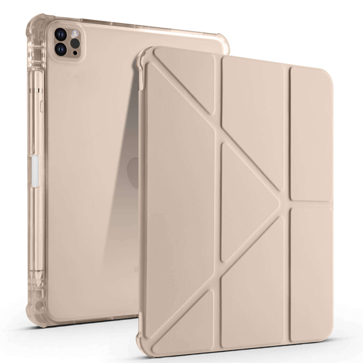 iPad Uyumlu Air 11 2024 Kılıf Tuhatu Tri Folding Kalem Bölmeli Standlı Kılıf-Gold