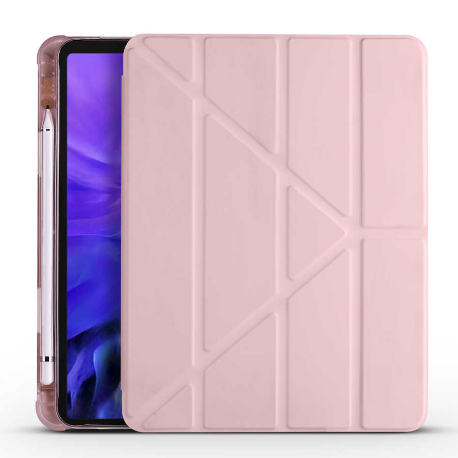 iPad Uyumlu Air 11 2024 Kılıf Tuhatu Tri Folding Kalem Bölmeli Standlı Kılıf-Rose gold