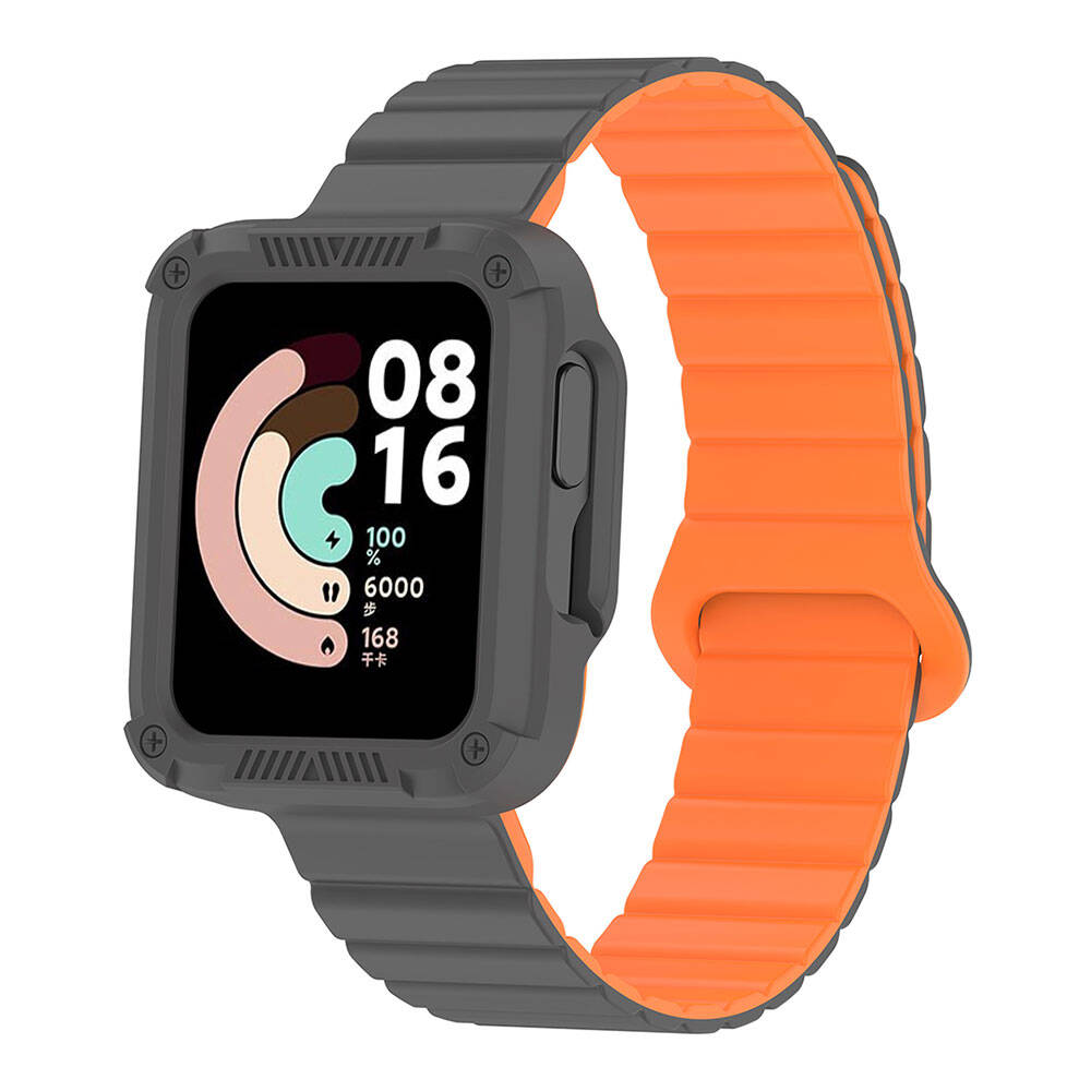 Xiaomi Uyumlu Redmi Watch 1 Silikon Kordon Tuhatu KRD-105 Strap Kayış-Gri-turuncu