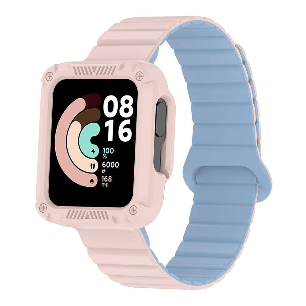 Xiaomi Uyumlu Redmi Watch 1 Silikon Kordon Tuhatu KRD-105 Strap Kayış-Pembe-mavi