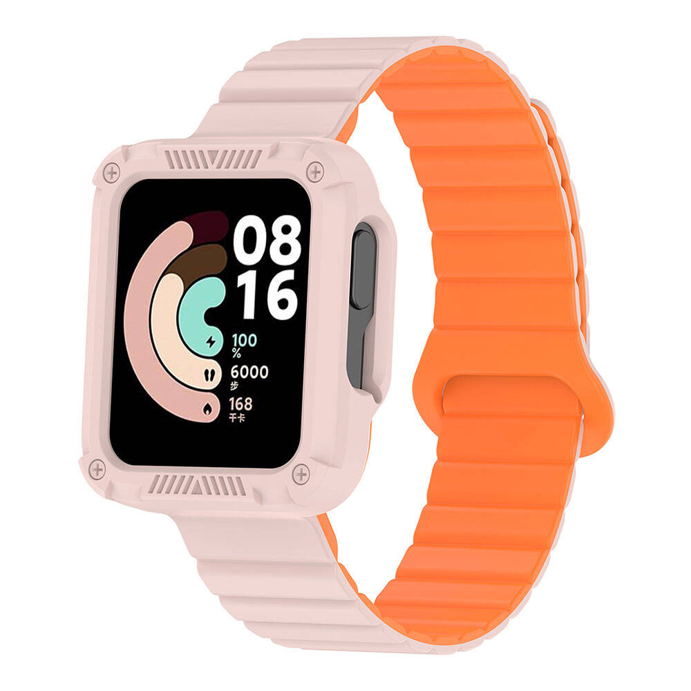 Xiaomi Uyumlu Redmi Watch 1 Silikon Kordon Tuhatu KRD-105 Strap Kayış-Pembe-turuncu