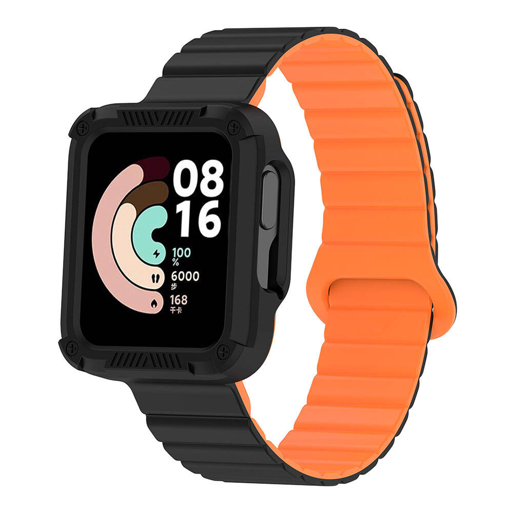 Xiaomi Uyumlu Redmi Watch 1 Silikon Kordon Tuhatu KRD-105 Strap Kayış-Siyah-turuncu