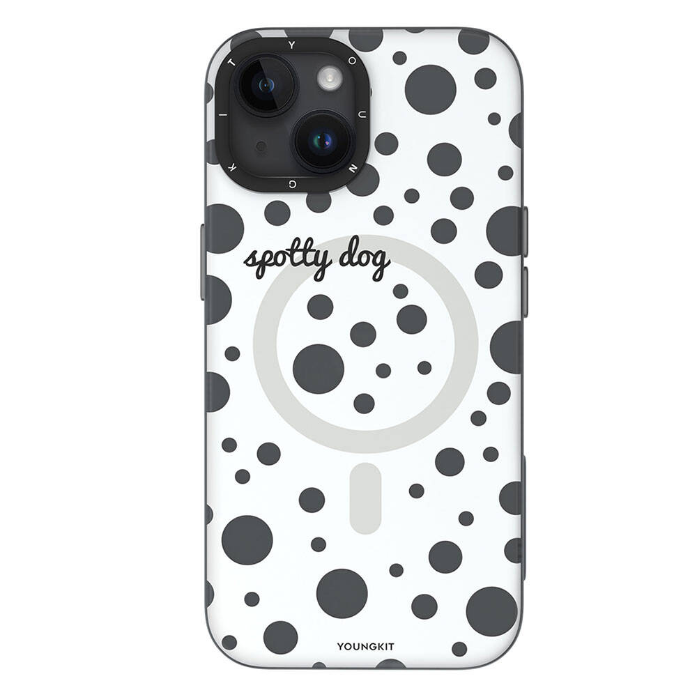 iPhone Uyumlu 13 Kılıf Magsafe Şarj Özellikli Polka Dot Desenli Youngkit Spots Serisi Kapak-Beyaz