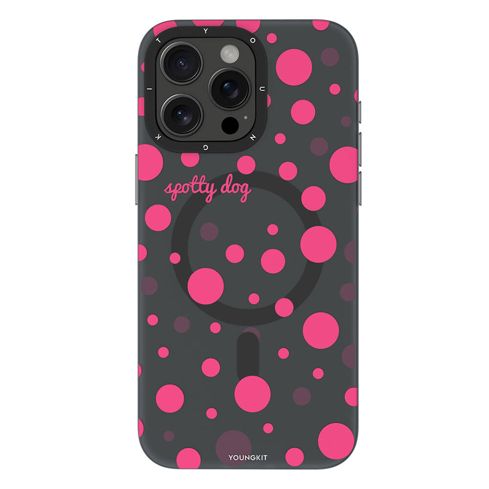 iPhone Uyumlu 13 Pro Max Kılıf Magsafe Şarj Özellikli Polka Dot Desenli Youngkit Spots Serisi Kapak-Gri