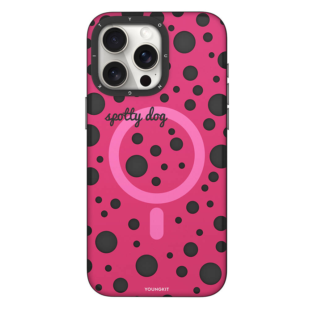 iPhone Uyumlu 15 Pro Max Kılıf Magsafe Şarj Özellikli Polka Dot Desenli Youngkit Spots Serisi Kapak