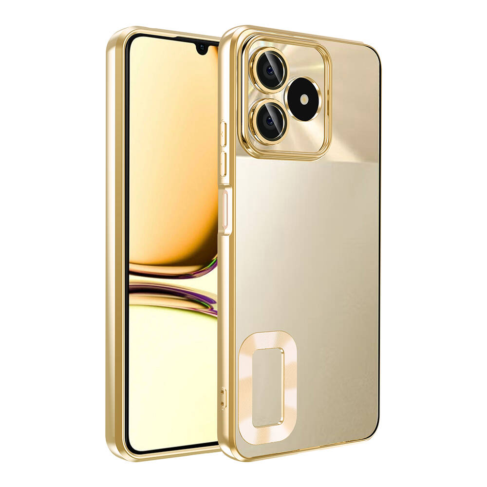 Realme C53 Kılıf Kamera Korumalı Logo Gösteren Tuhatu Omega Kapak-Gold