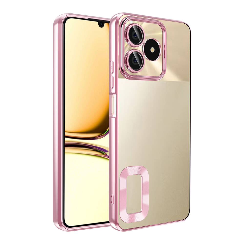 Realme C53 Kılıf Kamera Korumalı Logo Gösteren Tuhatu Omega Kapak-Rose gold