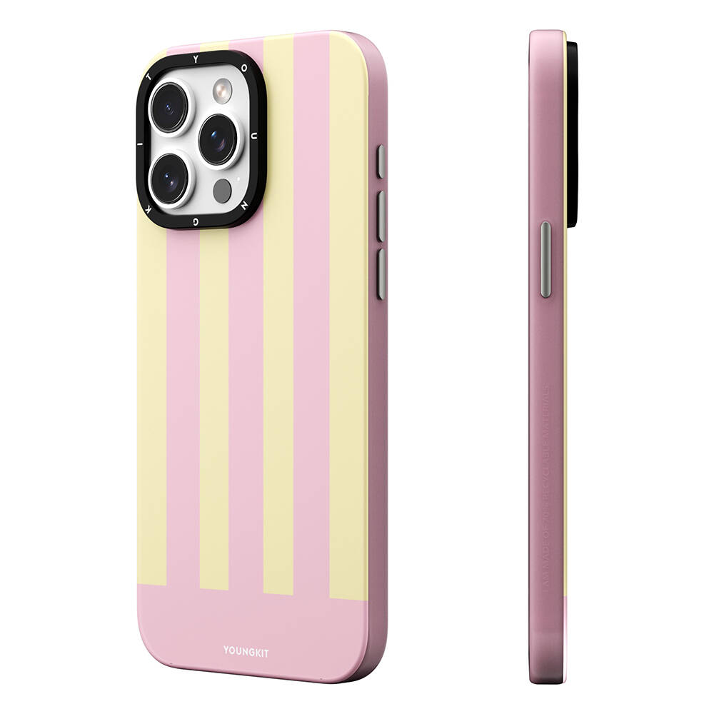 iPhone Uyumlu 14 Pro Kılıf Magsafe Şarj Özellikli Youngkit Striped Piano Keys Serisi Kapak-Pembe