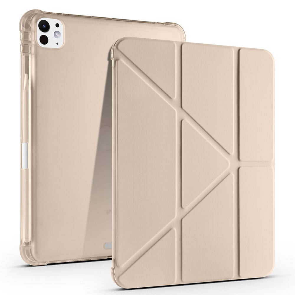 iPad Uyumlu Pro 11 2024 Kılıf Tuhatu Tri Folding Kalem Bölmeli Standlı Kılıf-Gold