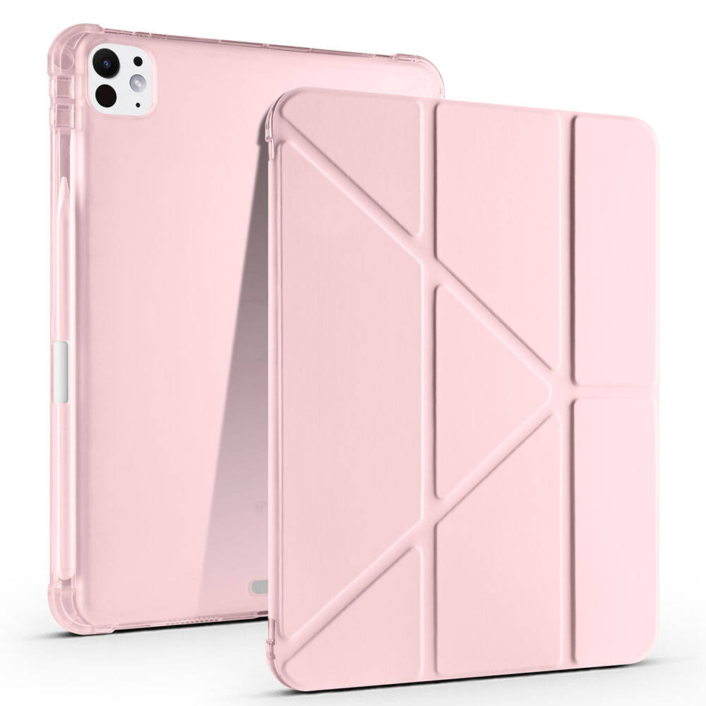 iPad Uyumlu Pro 11 2024 Kılıf Tuhatu Tri Folding Kalem Bölmeli Standlı Kılıf-Rose gold