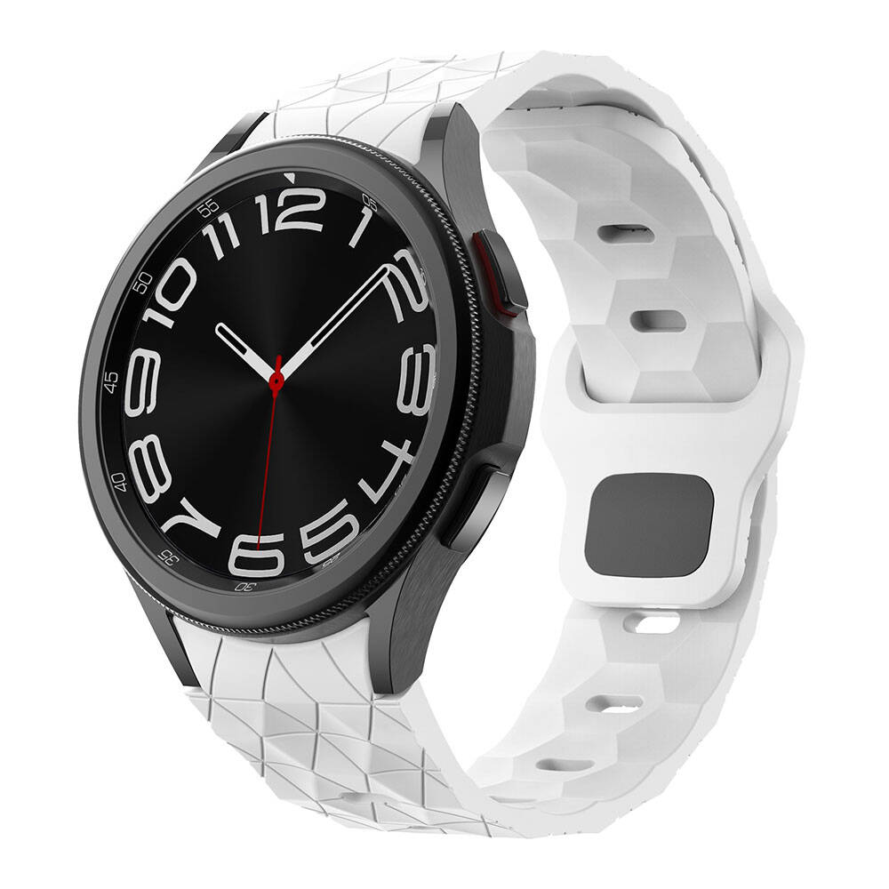 Galaxy Uyumlu Watch 6 44mm Tuhatu City6 20mm Futbol Desenli Spor Tasarımlı Silikon Kordon-Beyaz