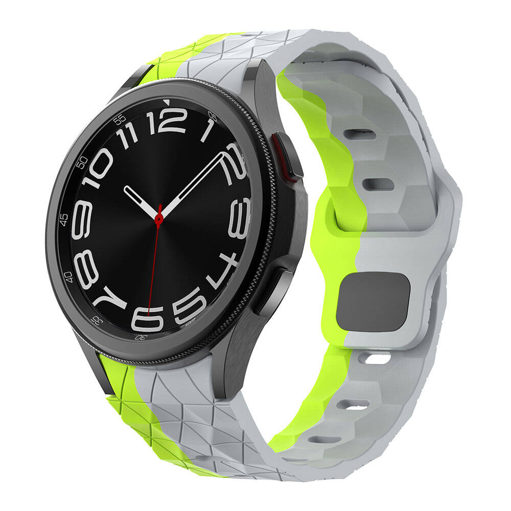 Galaxy Uyumlu Watch 6 44mm Tuhatu City6 20mm Futbol Desenli Spor Tasarımlı Silikon Kordon-Gri-yeşil