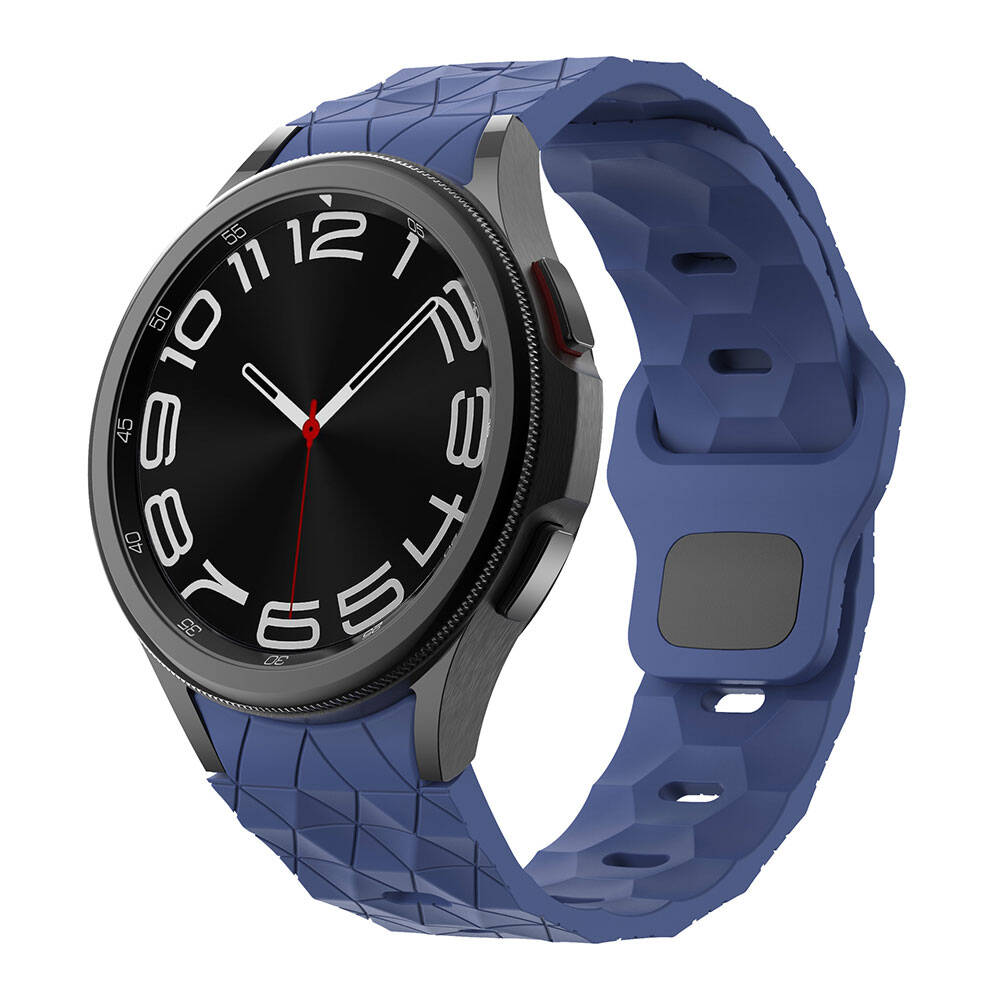 Galaxy Uyumlu Watch 6 44mm Tuhatu City6 20mm Futbol Desenli Spor Tasarımlı Silikon Kordon-Lacivert