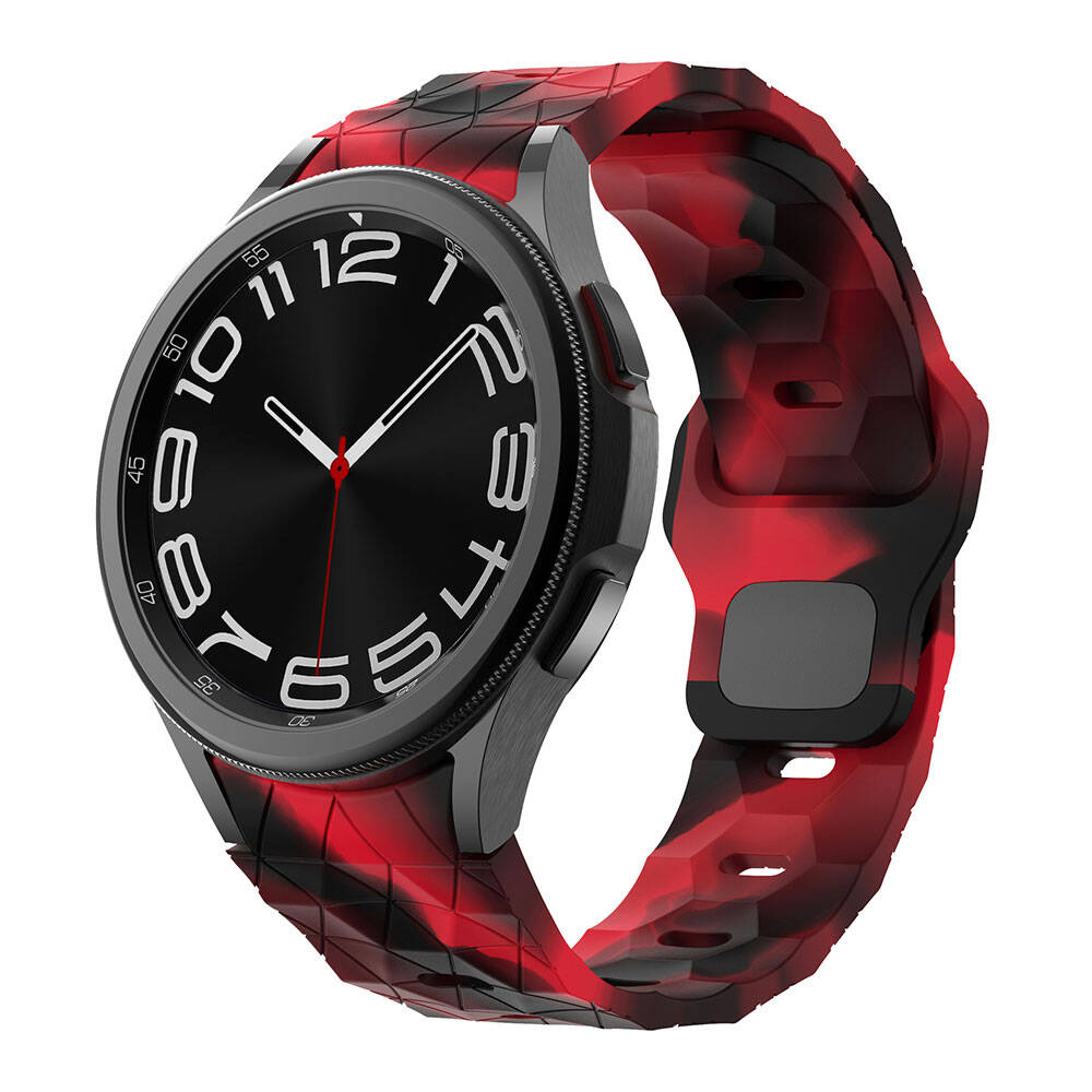 Galaxy Uyumlu Watch 6 44mm Tuhatu City6 20mm Futbol Desenli Spor Tasarımlı Silikon Kordon-Siyah-kırmızı