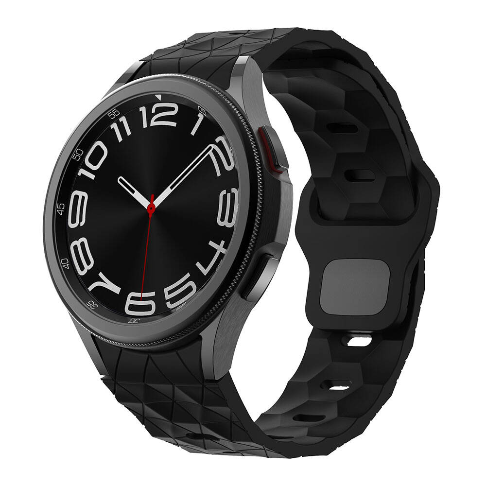 Galaxy Uyumlu Watch 6 44mm Tuhatu City6 20mm Futbol Desenli Spor Tasarımlı Silikon Kordon-Siyah