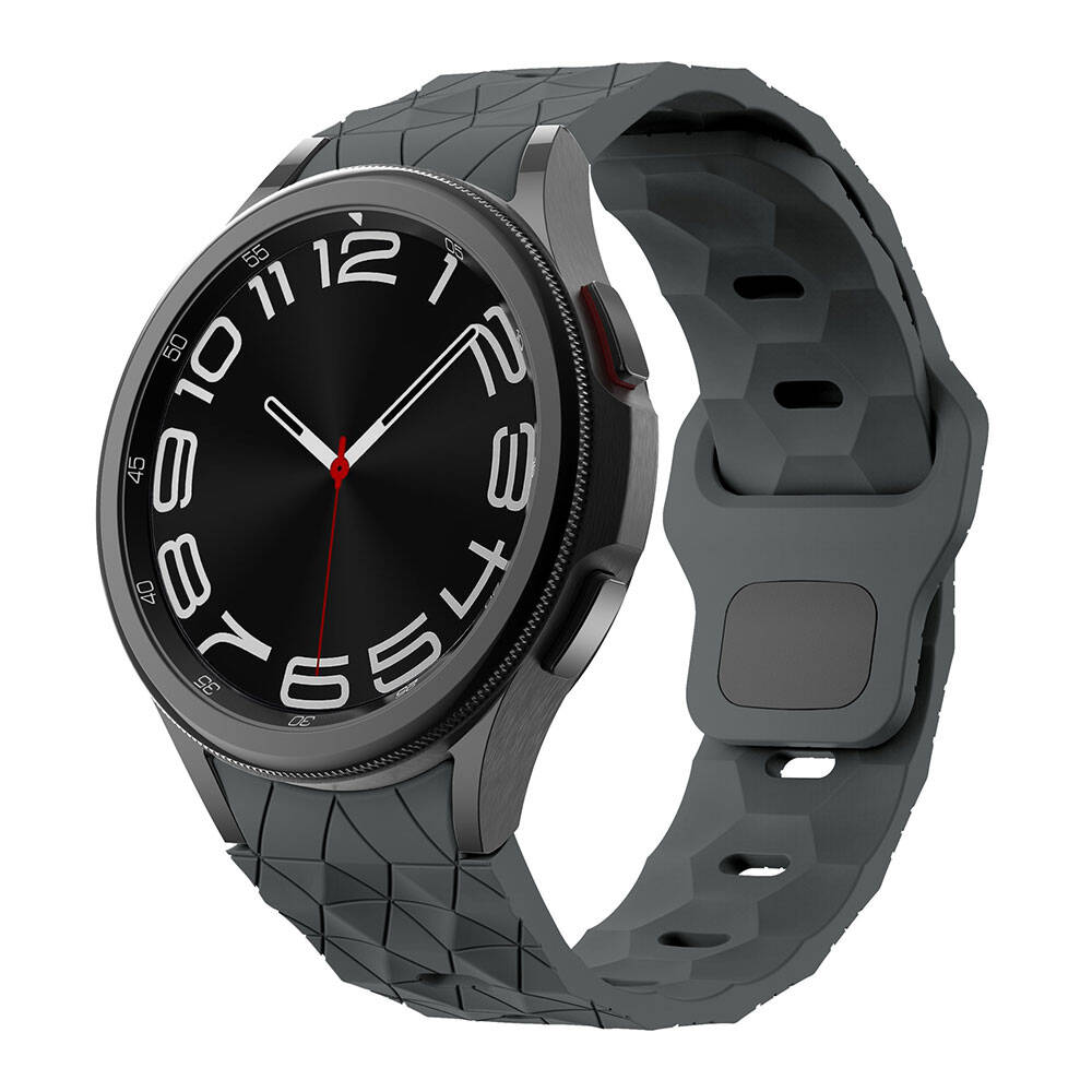 Galaxy Uyumlu Watch 5 Pro 45mm Tuhatu City6 20mm Futbol Desenli Spor Tasarımlı Silikon Kordon-Koyu gri