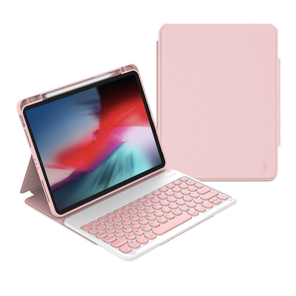 iPad Uyumlu Air 11 2024 Wiwu Protective Gizli Kalem Bölmeli Klavyeli Kılıf-Pembe