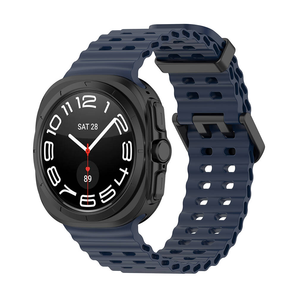 Galaxy Uyumlu Watch Ultra 47mm Tuhatu City8 Tırtıklı Tasarım Silikon Kordon-Midnight blue