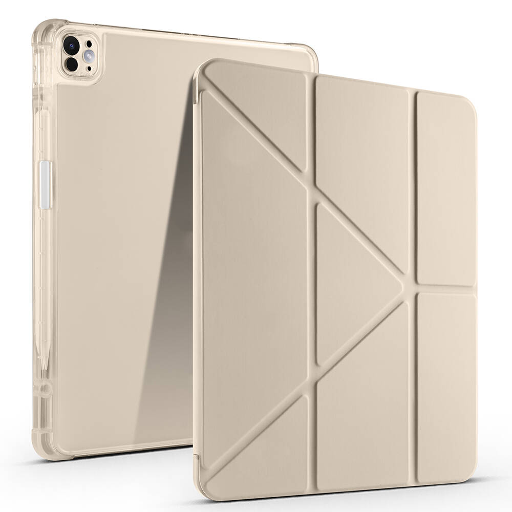 iPad Uyumlu Air 13 2024 Kılıf Tuhatu Tri Folding Kalem Bölmeli Standlı Kılıf-Gold