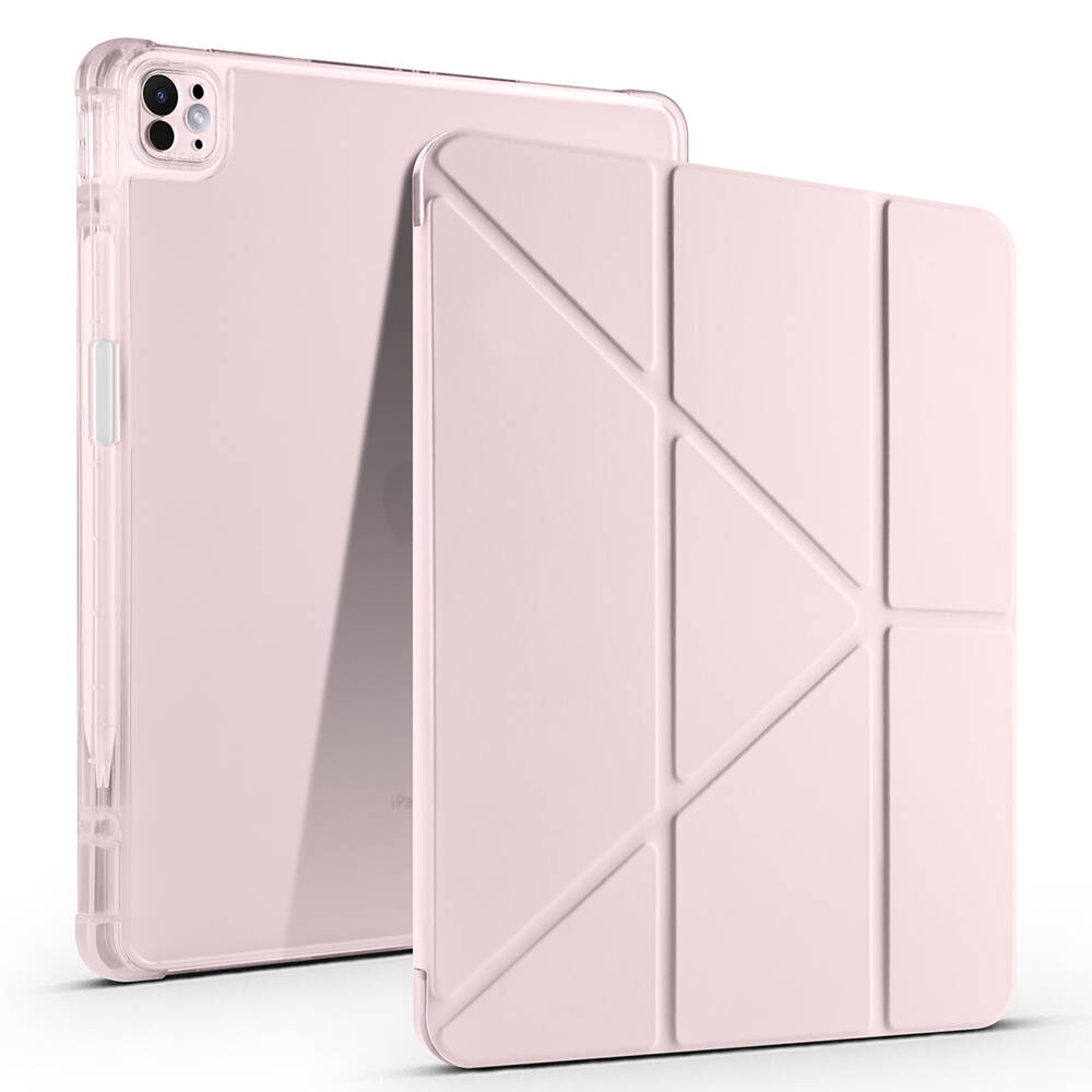 iPad Uyumlu Air 13 2024 Kılıf Tuhatu Tri Folding Kalem Bölmeli Standlı Kılıf-Rose gold