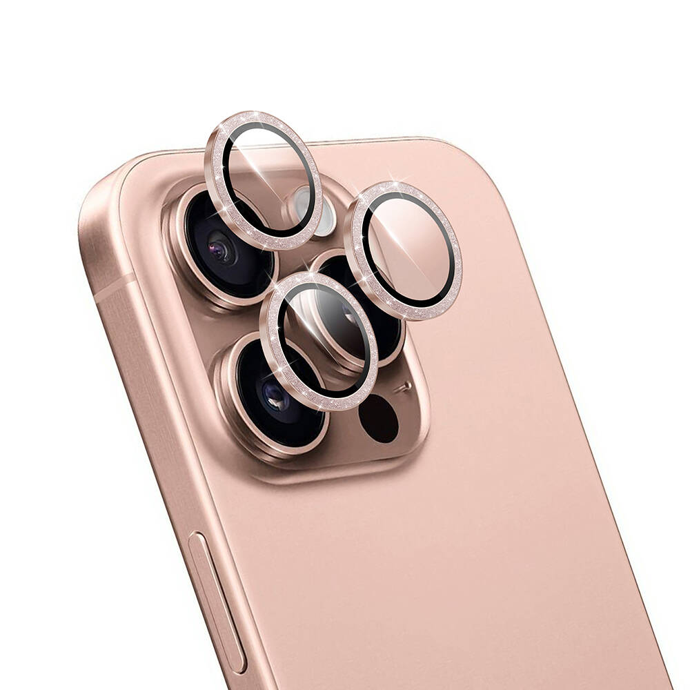 iPhone Uyumlu 16 Pro Wiwu LG-006 Diamond Lens Koruyucu Kolay Uygulama Aparatlı Kamera Lens Koruyucu-Rose gold