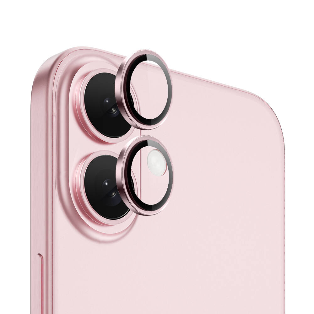 iPhone Uyumlu 16 Plus Wiwu LG-004 PVD Lens Koruyucu Metal Kamera Lens Koruyucu-Pembe